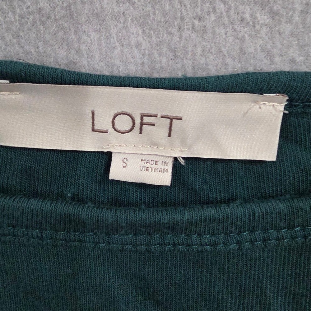 LOFT Hunter Green Ruched Sleeve Top S Boat Neck Long Sleeve Knit Shirt Green - Picture 2 of 4
